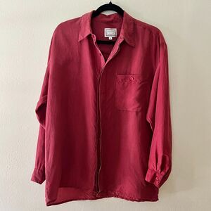Vintage 90s Jason Brand Men’s Pale Red Sandwashed Silk Button-Down Shirt Size M